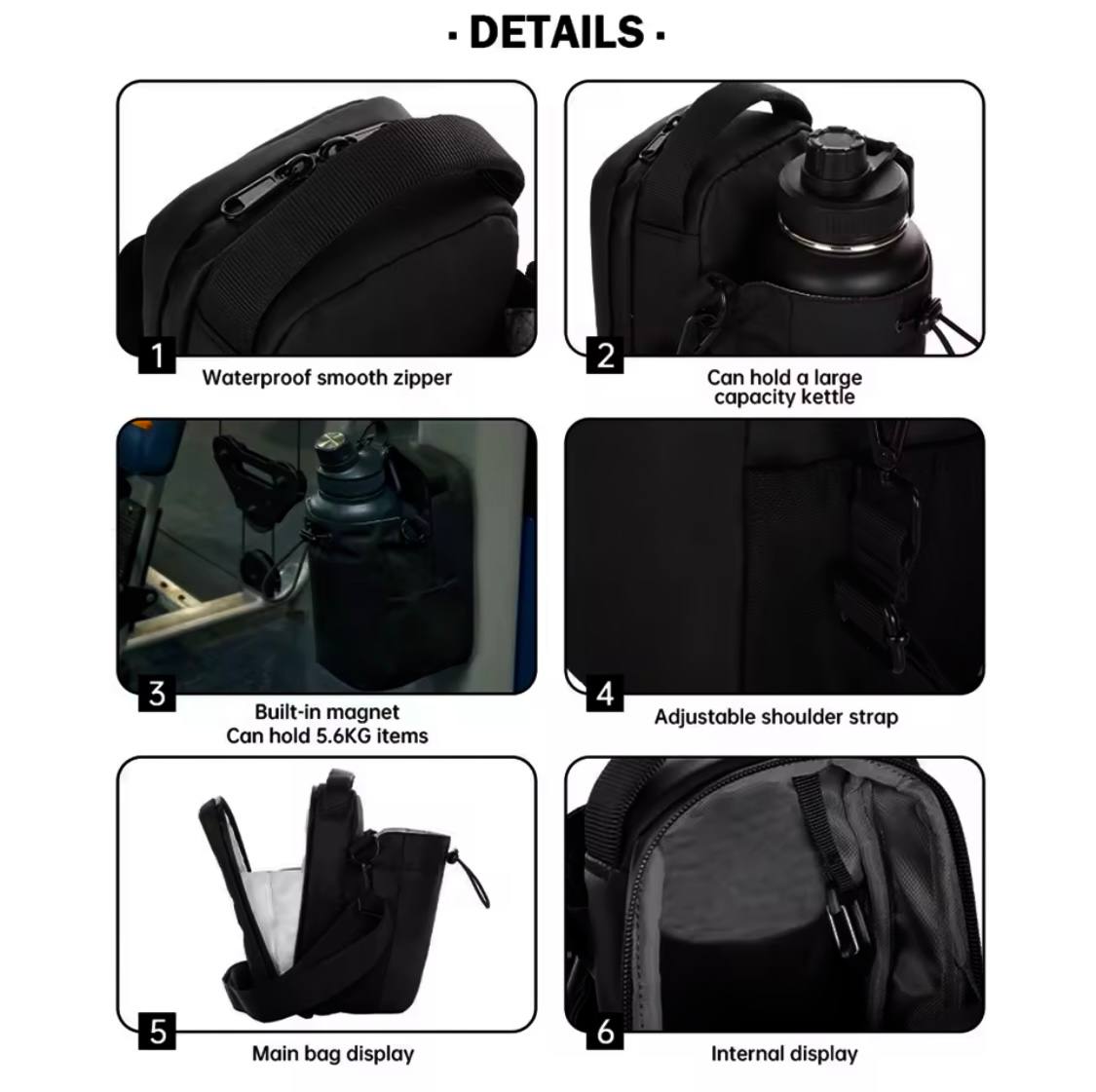 Magnetic Gym Sling Bag Water Bottle & Phone Holder Waterproof Crossbody Bag for Outdoor Sports Travel Fitness Accessories