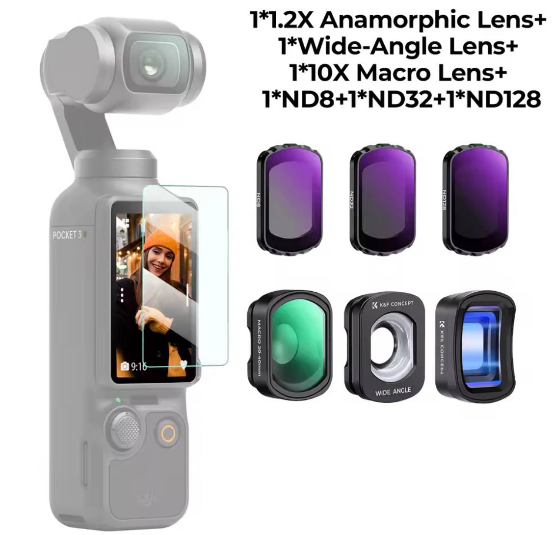 K& F Sport Effect Filter for DJI Osmo Pocket 3 UV CPL ND ND/PL Black Mist 1/2 1/4 1/8 LPR Star 1.2X Wide-Angle Filter Set