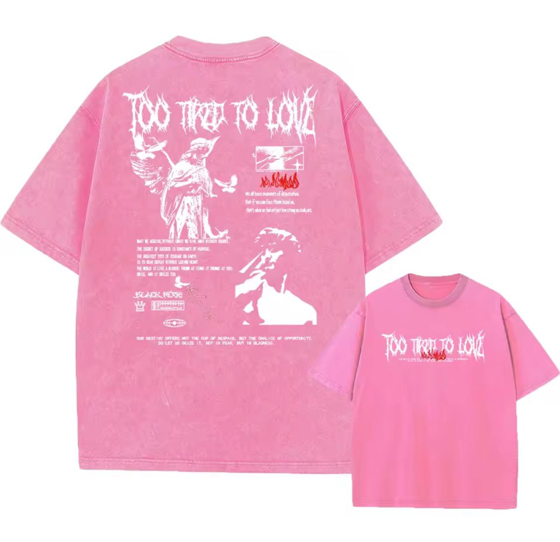 Acid Washed T Shirt Women Vintage Cotton T-shirts Harajuku Gothic Streetwear Soft Tees Girl Loose Fashion Print Tops Unisex