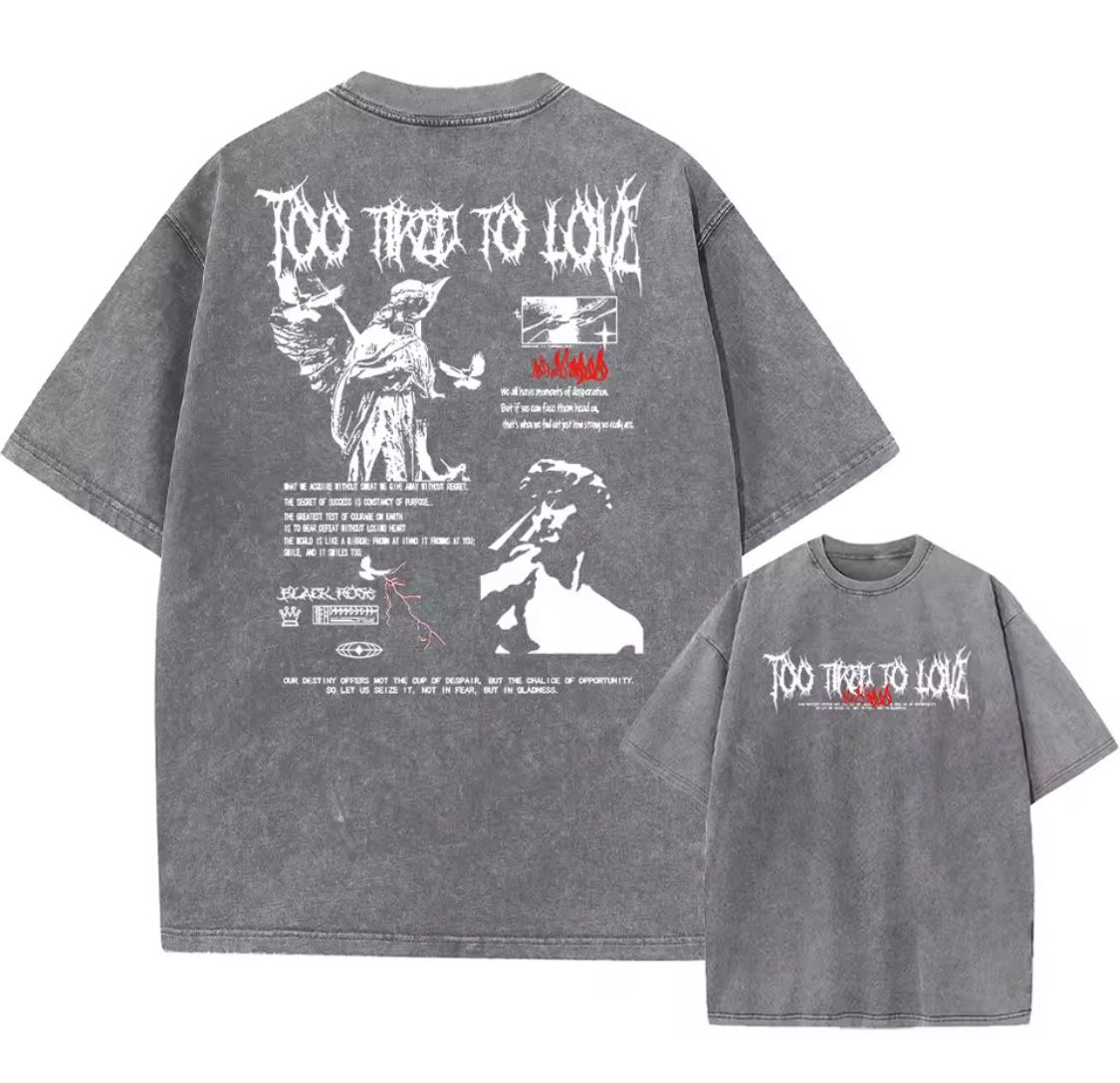 Acid Washed T Shirt Women Vintage Cotton T-shirts Harajuku Gothic Streetwear Soft Tees Girl Loose Fashion Print Tops Unisex