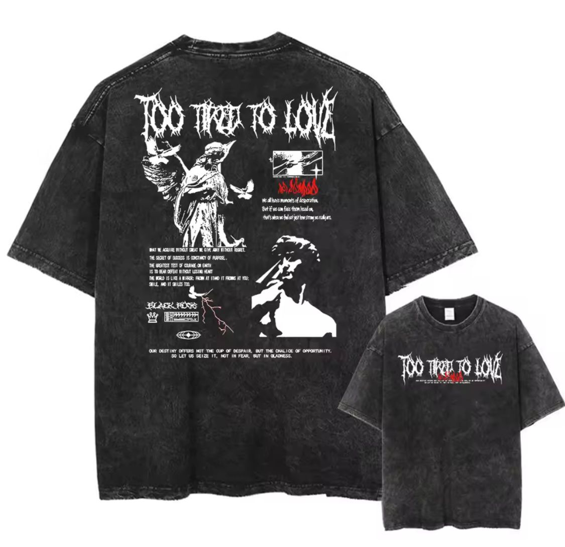 Acid Washed T Shirt Women Vintage Cotton T-shirts Harajuku Gothic Streetwear Soft Tees Girl Loose Fashion Print Tops Unisex