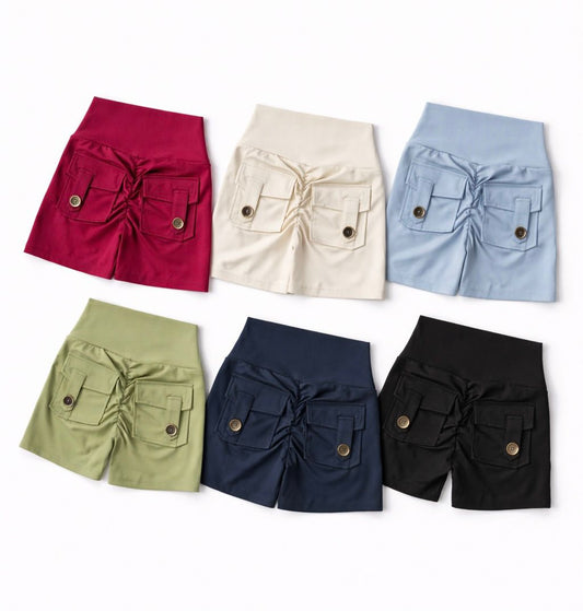 Nude High-Waist Seamless Fitness Shorts with Pockets – Women’s Hip-Lifting Sports & Running Pants