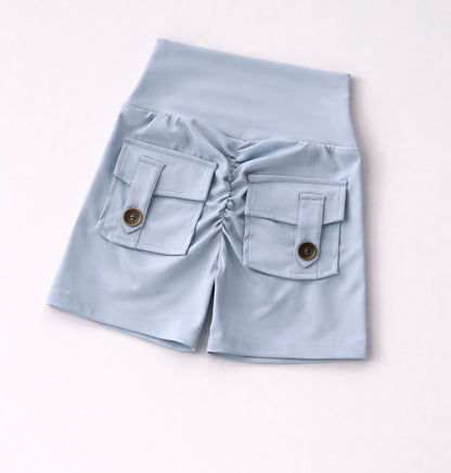 Nude High-Waist Seamless Fitness Shorts with Pockets – Women’s Hip-Lifting Sports & Running Pants