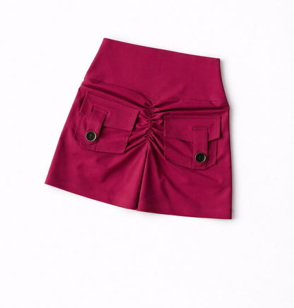 Nude High-Waist Seamless Fitness Shorts with Pockets – Women’s Hip-Lifting Sports & Running Pants