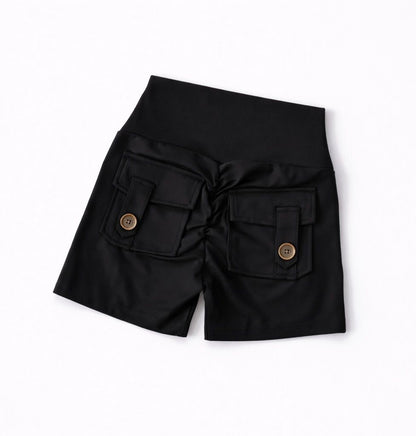 Nude High-Waist Seamless Fitness Shorts with Pockets – Women’s Hip-Lifting Sports & Running Pants