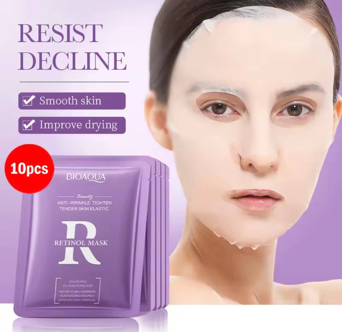 10pcs BIOAQUA Snail Hyaluronic Acid Retinol Face Mask skincare Moisturizing Hydrating Firming Facial Masks for Face Skin Care