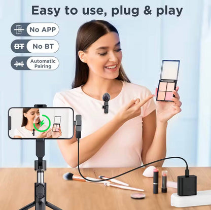 Portable Wireless Lavalier Microphone for Live Streaming/YouTube/TikTok/Facebook Live Noise Reduction Mic For iPhone/Android